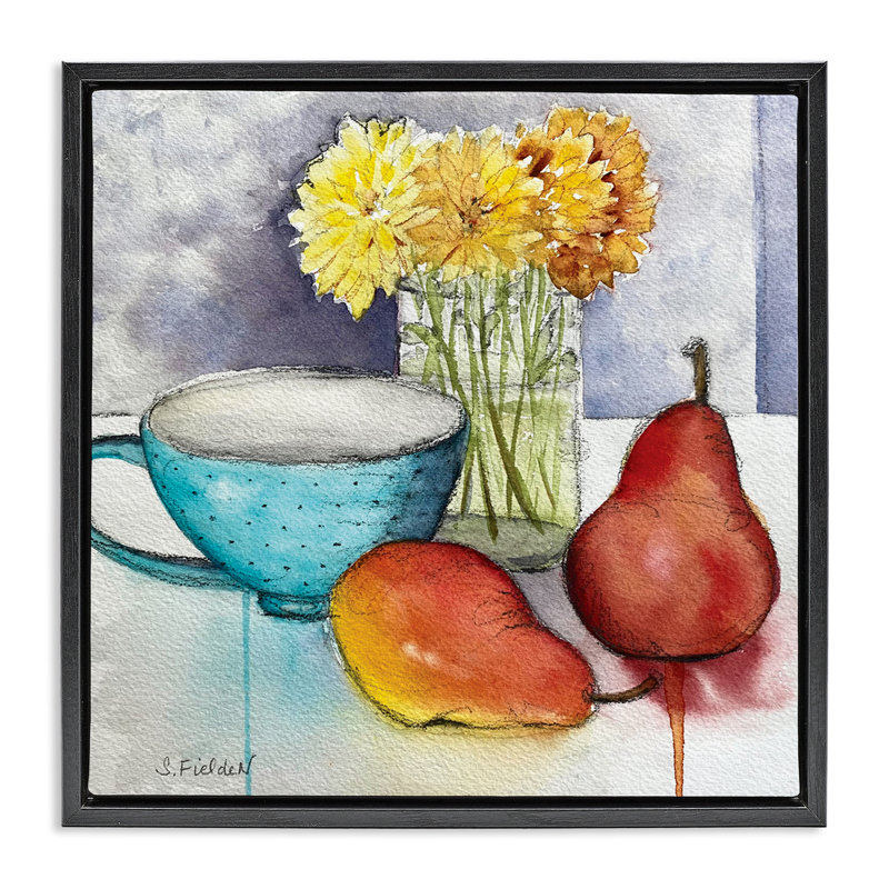 Modern Kitchen Teacup & Fruit Floating Frame, design by Stephanie Fielden, 25" H x  25" W, Jet Black Floater Frame
