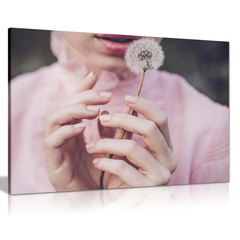 Panther Print Fine Art Prints Woman In Pink Dress Holding A Dandelion Portrait Artistic Framed Canvas Prints, Pictures For Home Walls, Bedroom, Living Room & Bathroom Decor - Wrapped Canvas Art Prints