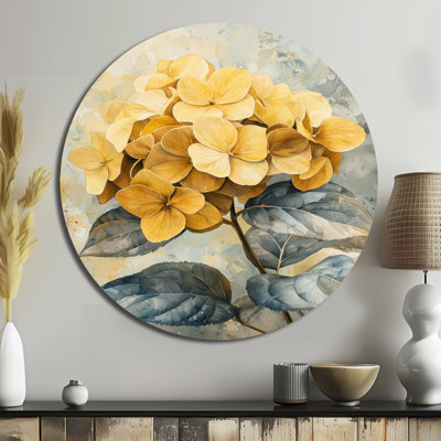 Fleurs d'hortensia jaune doux I - reproduction d'art en métal jaune traditionnel