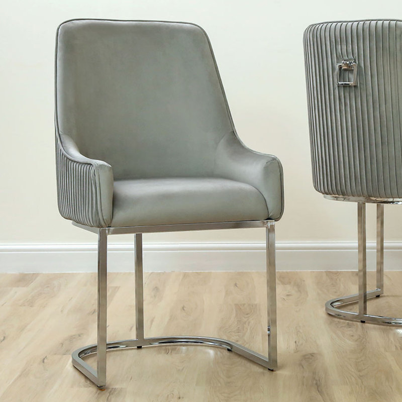 Aeriell 53.5cm H Velvet Upholstered Armchair, Chrome, Grey