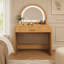 Coiffeuse lumineuse DEL de 99 cm (39 pouces) avec écran tactile, bois naturel et verre trempé, idéale pour les chambres modernes.-1383420575
