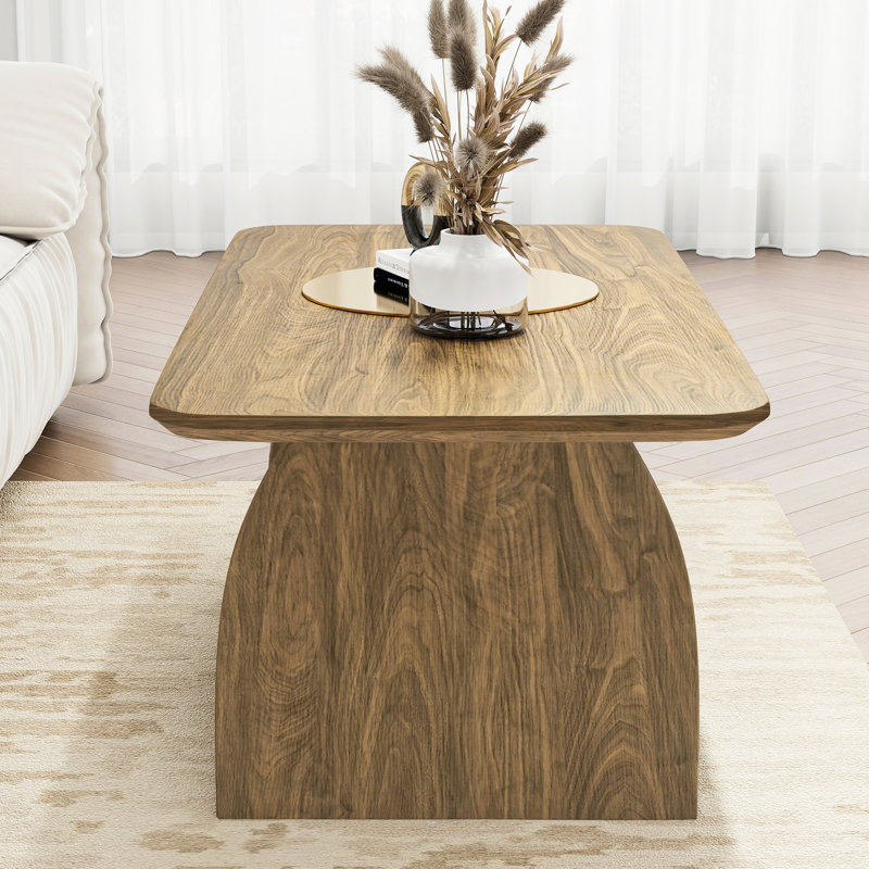 Table basse moderne à double couche de 46,65 pouces de profondeur, forme rectangulaire, cadre, bords arrondis, salon familial, conception à profil bas, coin, construction