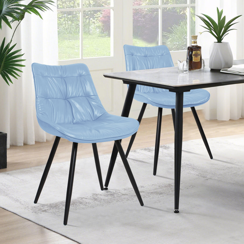 Chaises de salle à manger en cuir rétro chic, Bleu