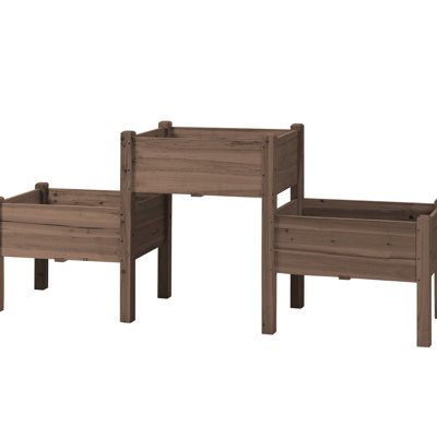Elevated Wooden Garden Bed With 3 Planter Boxes, Stand For Veggies, Herbs, Flowers. Solid Construction, Good Drainage, 72.5" L X 17.75" W 31.5" H 3 Box Bed, Plant Blooms. Wood, Drainage Holes,