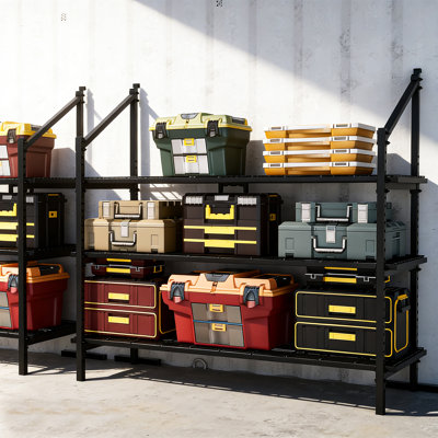 Shipping Container Shelving, 3-Tier Fully Enclosed Steel Shelving Unit, Heavy-Duty Storage Racks for Trucks & Warehouses, 1100LB Load, Adjustable Shelves with Simple Assembly