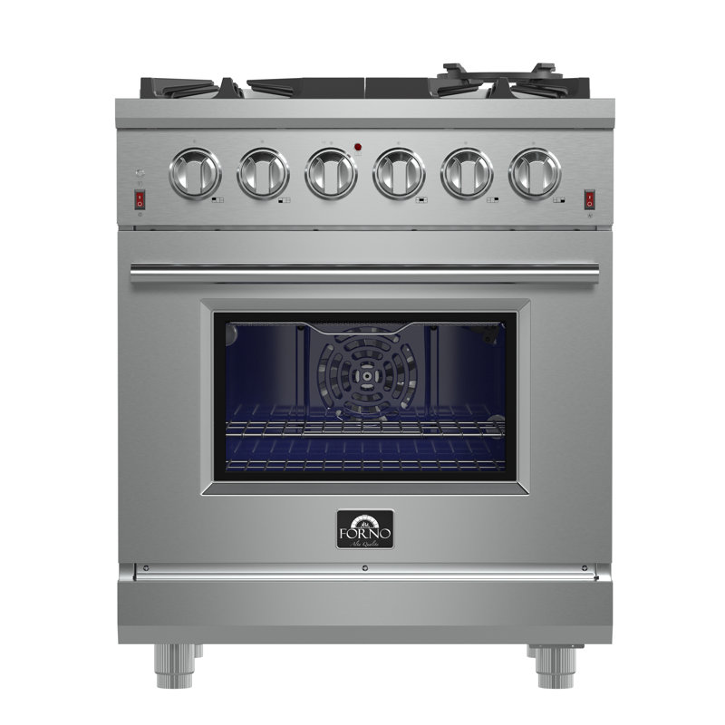 Cuisinière à gaz 30 pouces en acier inoxydable Massimo, 5 brûleurs, 68 000 BTU, 4,32 pi³ pi., friteuse à air, plaque chauffante