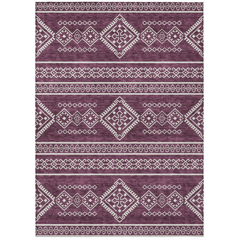 Tapis intérieur / extérieur lavable 9 pi x 12 pi aubergine et ivoire Southwestern