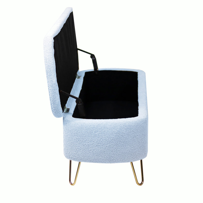 Repose-pieds de rangement rectangulaire Cassiopia, Fausse fourrure bleue