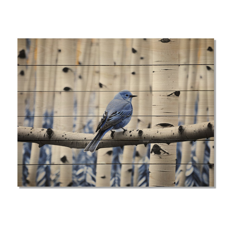 Oiseau monochrome gris-gris dans la forêt I sur bois, H 30 po x l 40 po x P 0,78 po
