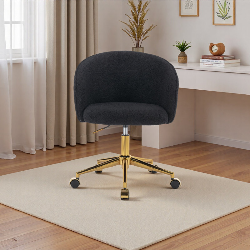 Golden Foot Office Chair, Modern Armchair, Height Adjustable, Rotary Cosmetic Chair, Black
