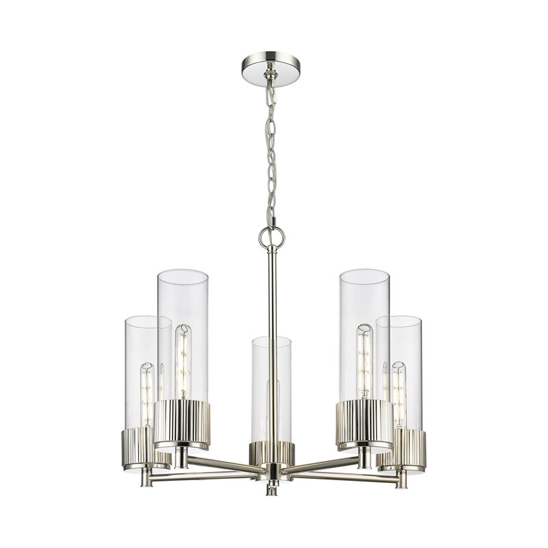 Lustre suspendu à 5 lumières 12 "Bolivar, Transparent, Nickel poli