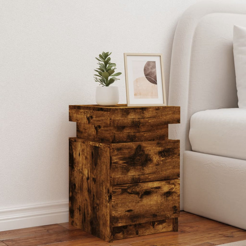 Oakhur 35cm W Manufactured Wood Bedside Table, Smoked Oak