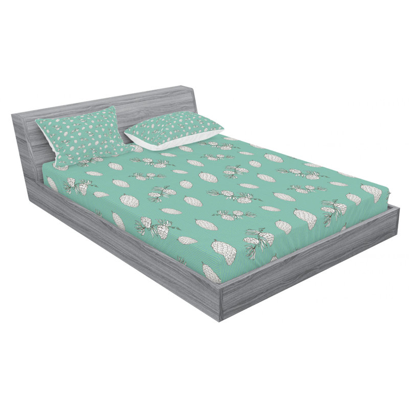 Microfiber Floral Fitted Sheet, Queen Fitted Sheet with 2 Pillowcases
