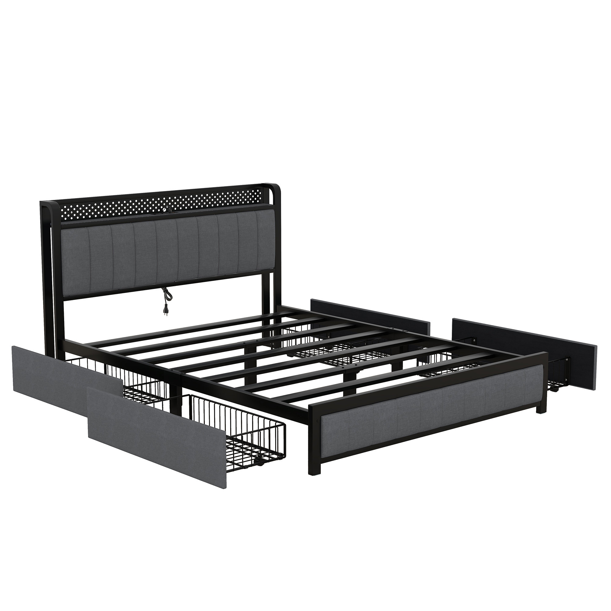 17 Stories Winnie Upholstered Metal Slat Bed | Wayfair