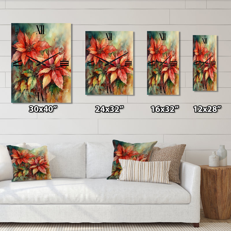 Jamarrio - Horloges murales à poinsettias floraux, H 32 po x l 24 po x P 1 po