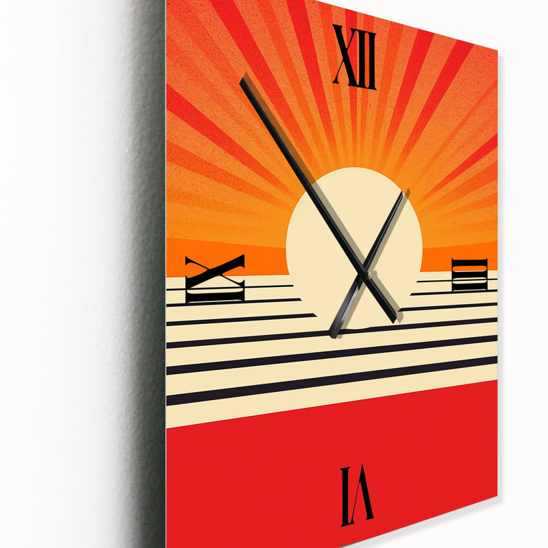 Minimal géométrique orange Bold Sunset VI - horloges murales géométriques modernes, Grand