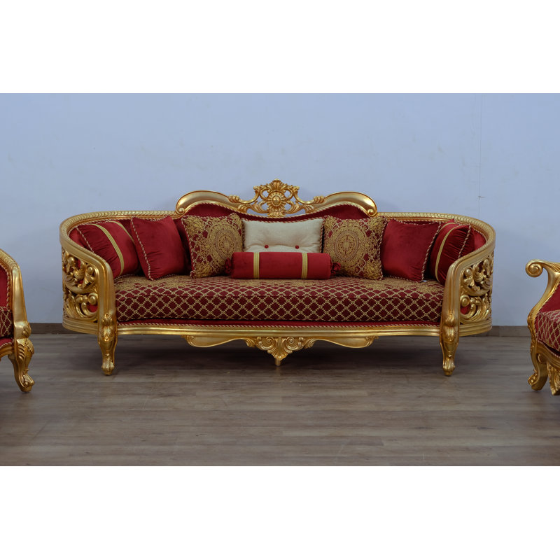 Velvet Sofa, Red/Gold Velvet