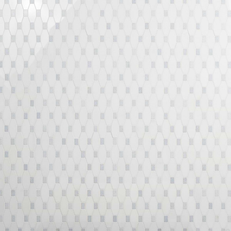 Octave 2x4 Polished Octagon Asian Statuary Marble Mosaic Tile, Thassos;Blue Celeste
