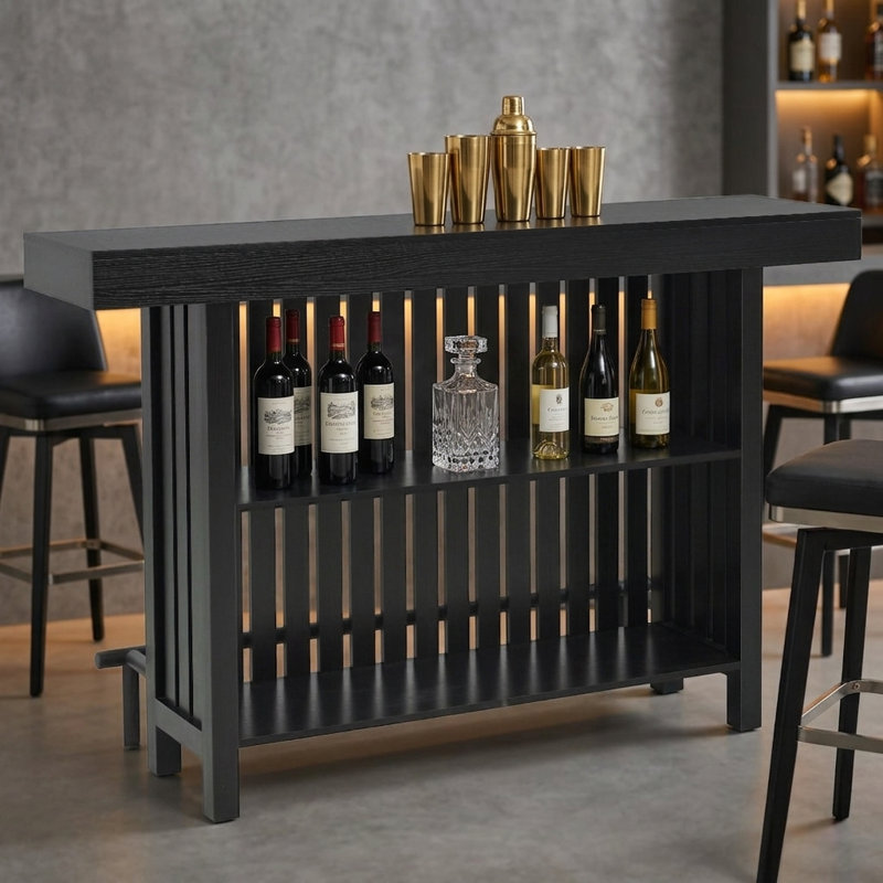 Table de bar à hauteur de comptoir avec rangement pour bouteilles de vin, Noir