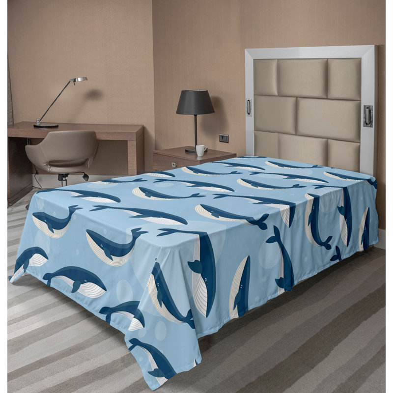 Caricature de baleine Ambesonne, Drap plat pour lit simple