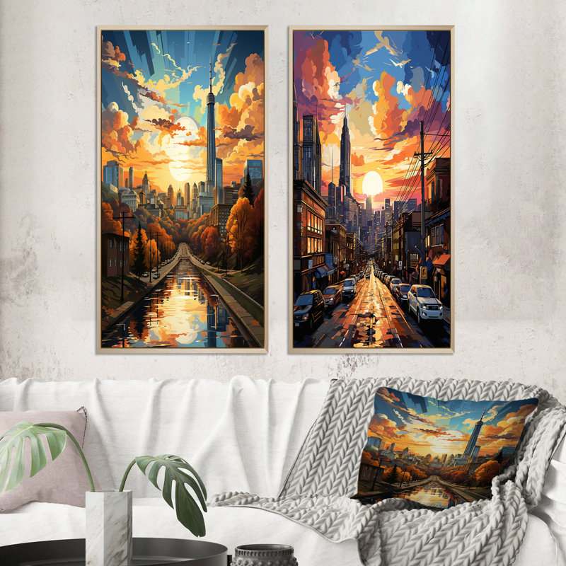 «City Atlanta Popart», 2 pièces, H 20 po x l 24 po, Encadrement brun