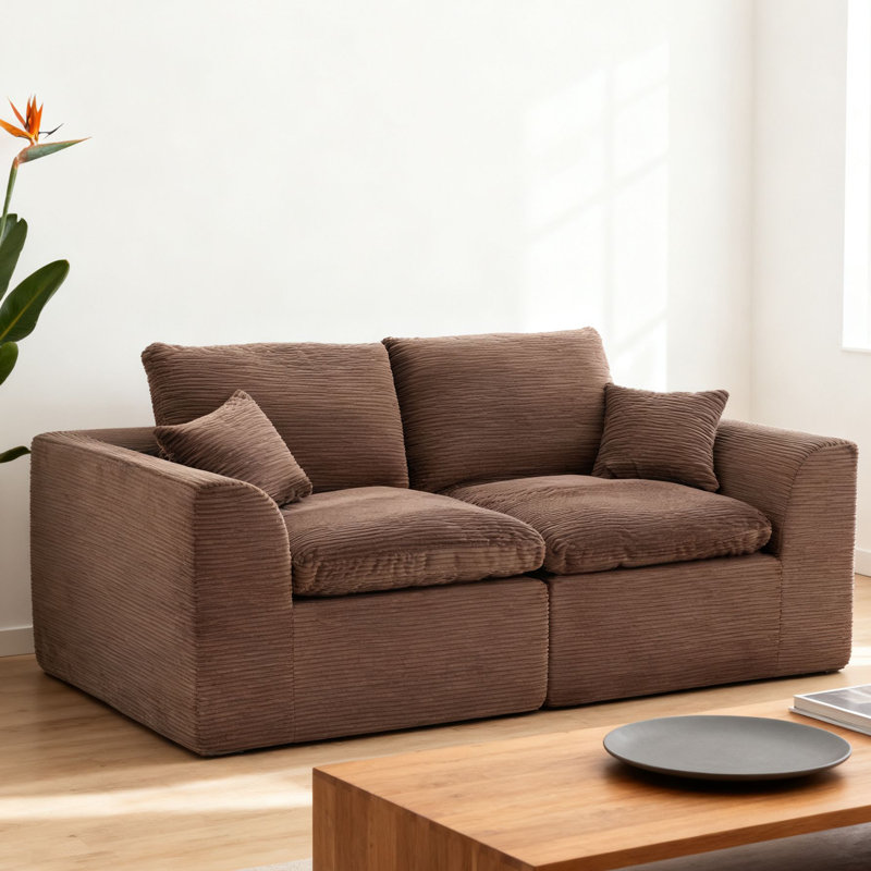 Ensemble de causeuse modulaire en velours côtelé, canapé modulaire sans assemblage avec housse amovible, Brun