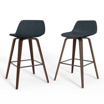 Randolph Upholstered Bentwood Mid-Century Modern Bar & Counter Stool with Chrome Footrest (Set of 2)