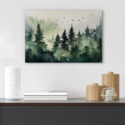 Woodland Forest Landscape " Avian Silhouettes Overcast Forest Scene "