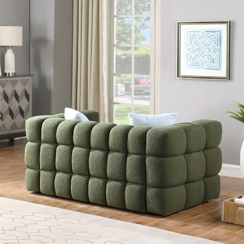 Canapé luxueux moelleux 2 places Boucle Upholstery, Vert olive