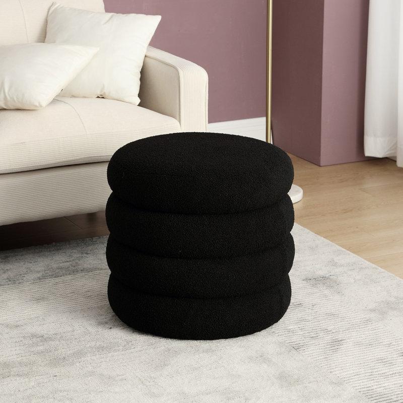 Repose-pieds rond avec rangement en velours / lin Leiani, Ours en peluche noir