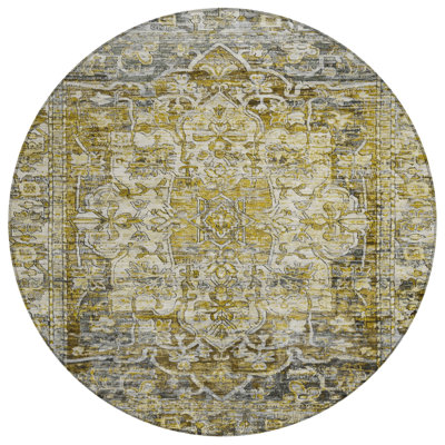Machine Washable Indoor/Outdoor Xhevrie Pewter Rug