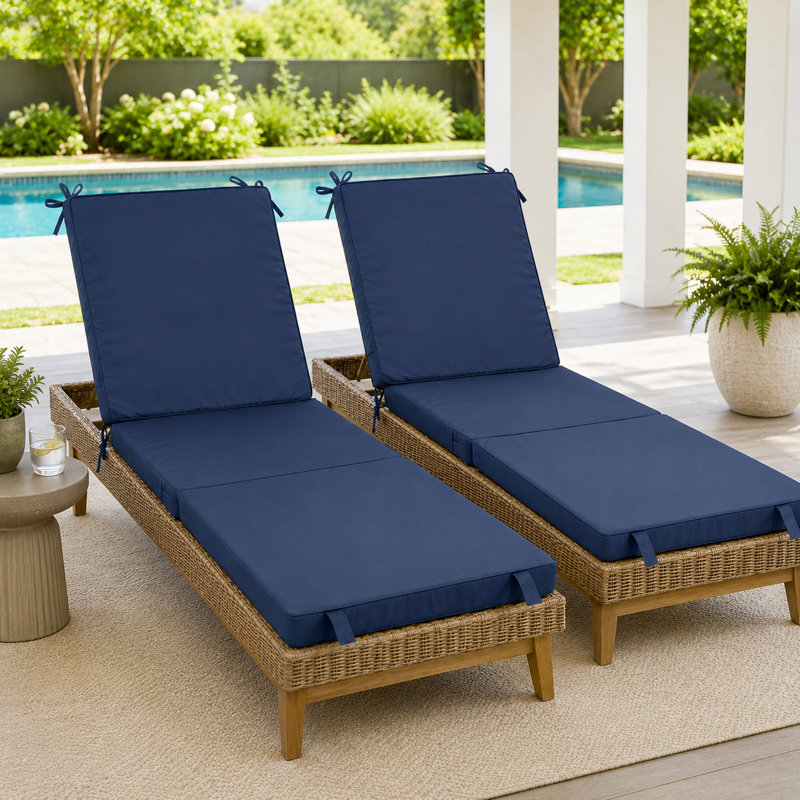 Outdoor Chaise Lounge Cushions Set of 2, Tri-Fold Water-Resistant Replacement Cushions for Patio Lounger Chairs with Hook-and-Loop Fasteners