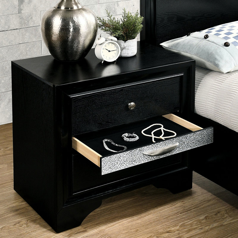 Table de chevet moderne noire avec 3 tiroirs et pour la chambre à coucher Grace 3, accessoire