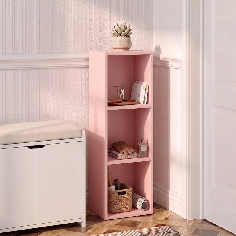 Bibliothèque à 3 niveaux, tablette ouverte, rose, (3 tablettes) H 31,5 po x l 9,61 po x P 9,37 po, Rose