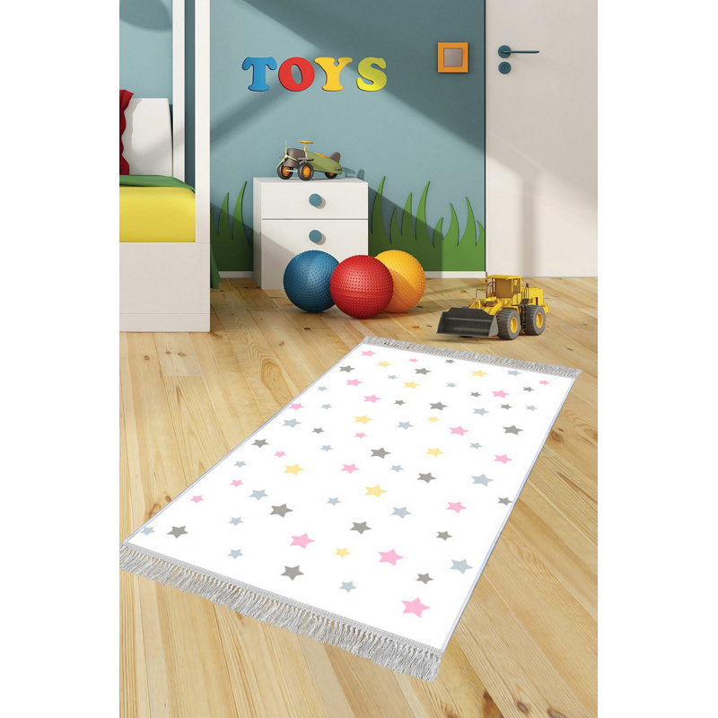 Tapis gris / rose / jaune Fanning, Tapis de couloir 3 pi 3 po x 9 pi 10 po