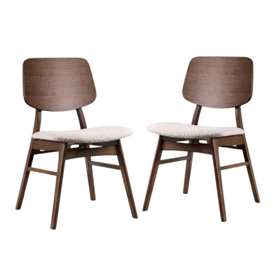 Ensemble de 2 chaises de salle à manger rembourrées avec dossier incurvé en noyer et beige