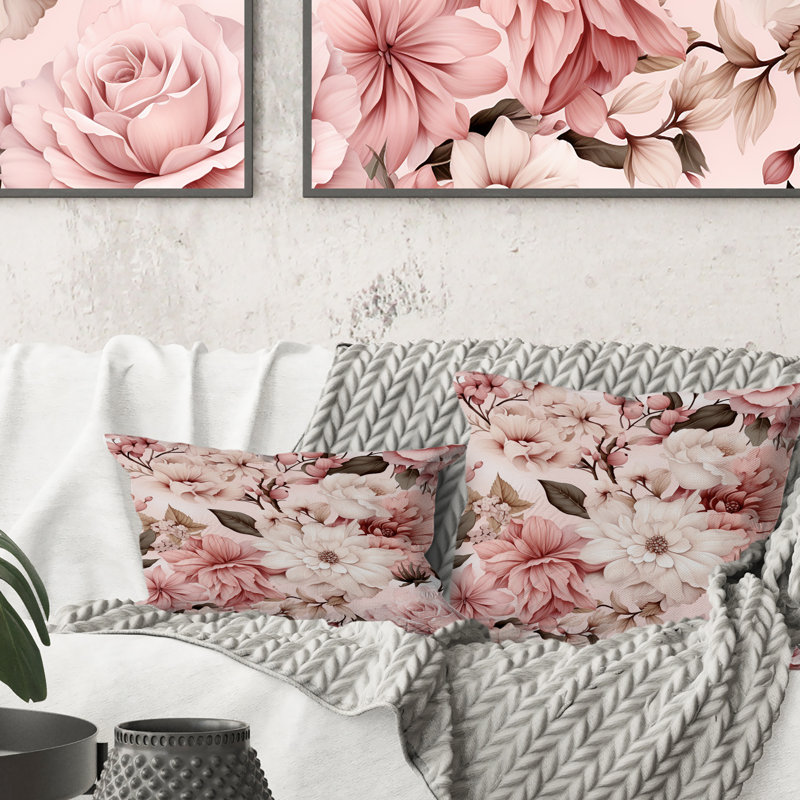 Coussin en polyester floral rose antique