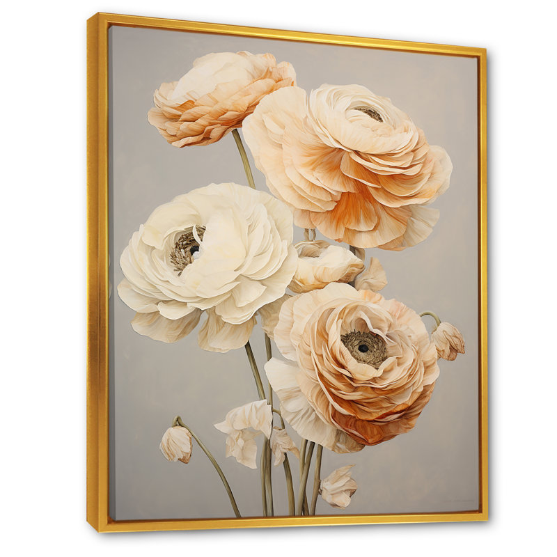 Floral Delights In Ranunculus I sur impression sur toile, Cadre flottant doré, H 40 po x l 30 po x P 1,5 po