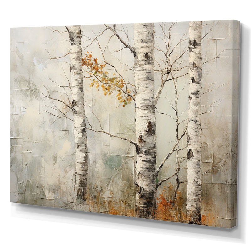 Beauté de bois de bouleau argent et beige sur toile, Toile tendue, H 30 po x l 40 po x P 1,5 po