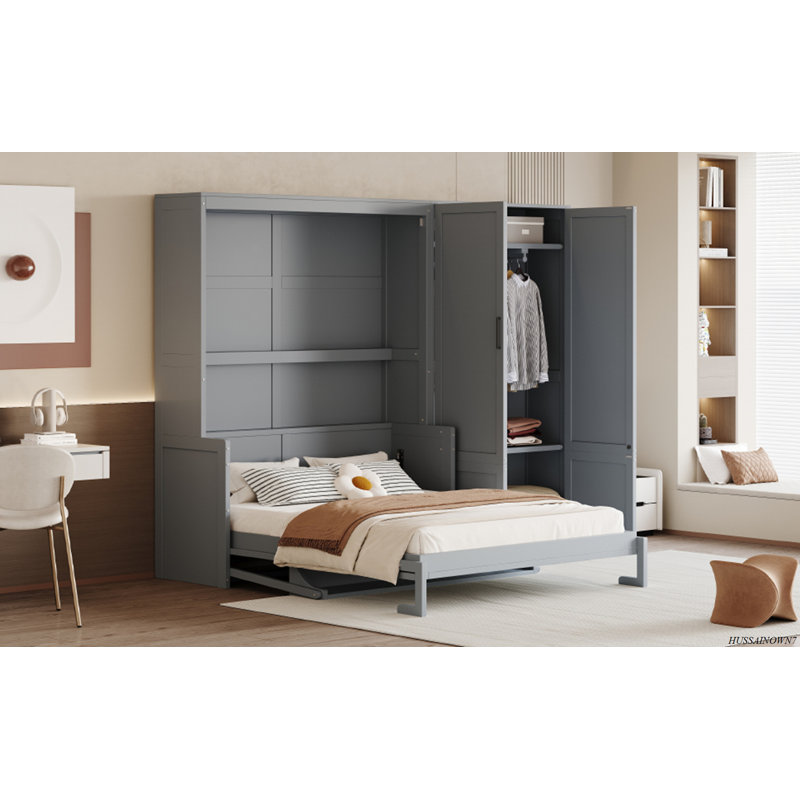 Murphy Bed Wall Bed With Closet, Gray