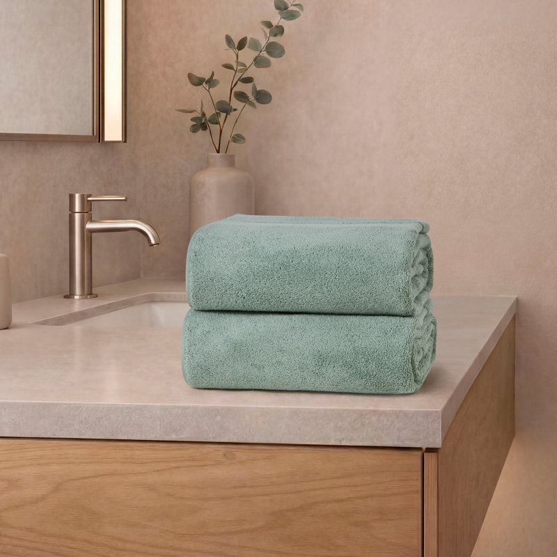 French Connection Solid Dobby Bath Sheets, Silt Green