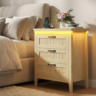 Organisateur de commode en bois moderne pour chambre à coucher, placard et salon, commode peu encombrante avec station de charge et lumières à DEL RVB