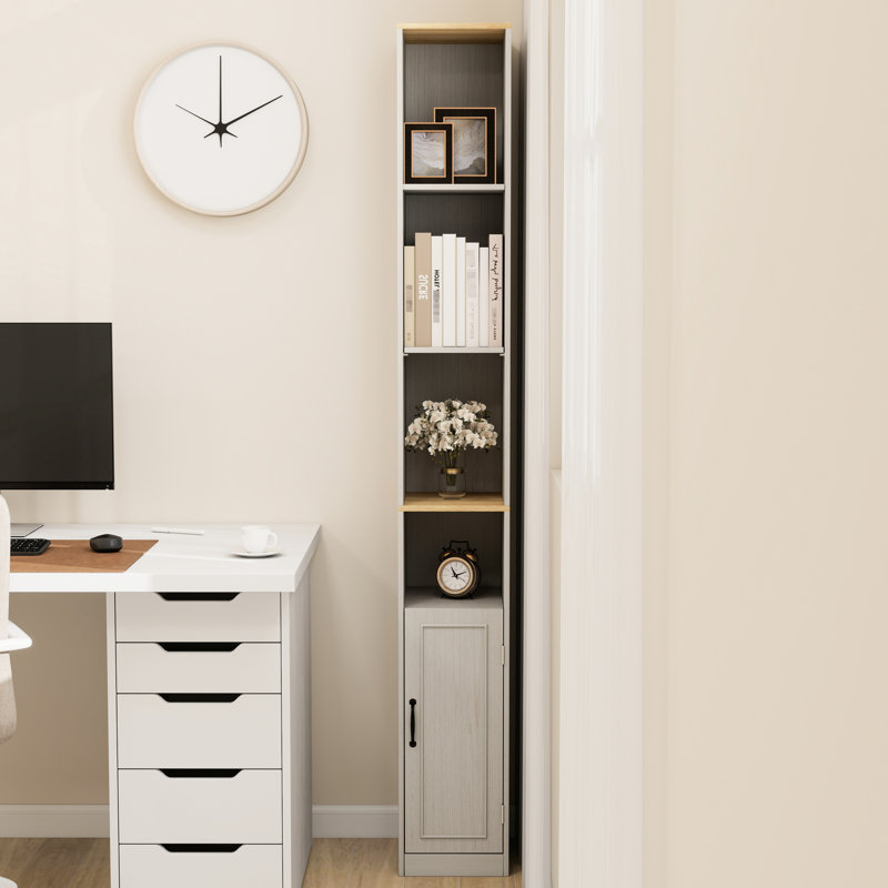 Armoire de rangement haute et mince, armoire de salle de bain étroite étroite à 6 niveaux avec 1 porte et 2 tablettes réglables, étagères de rangement pour bibliothèque, armoire de rangement pour CD et DVD