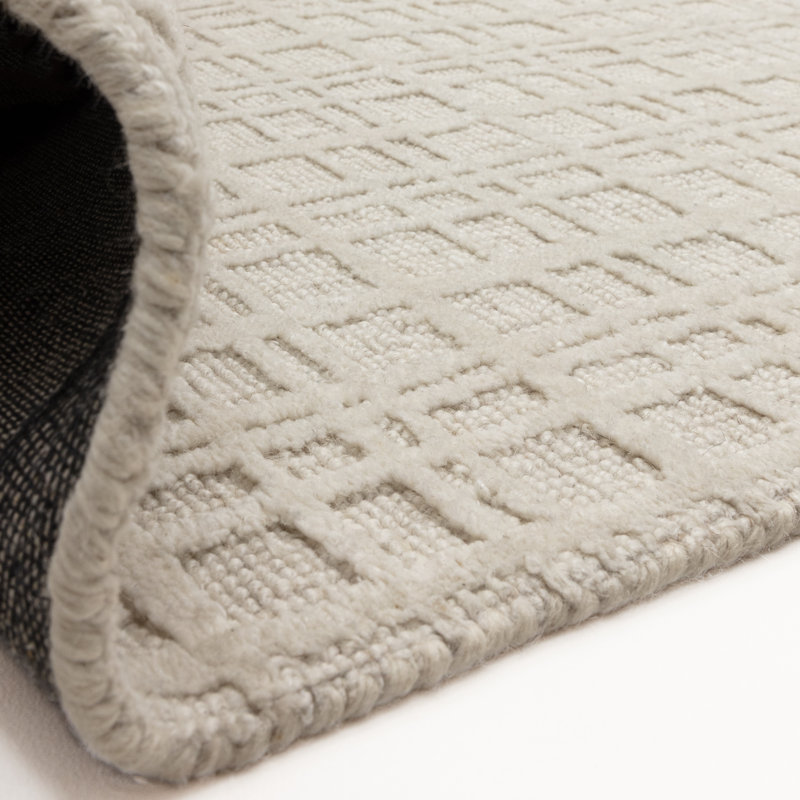 Beltsville Chequered Wool Hand Woven Area Rug, Cream, Rectangle 120 x 170 cm