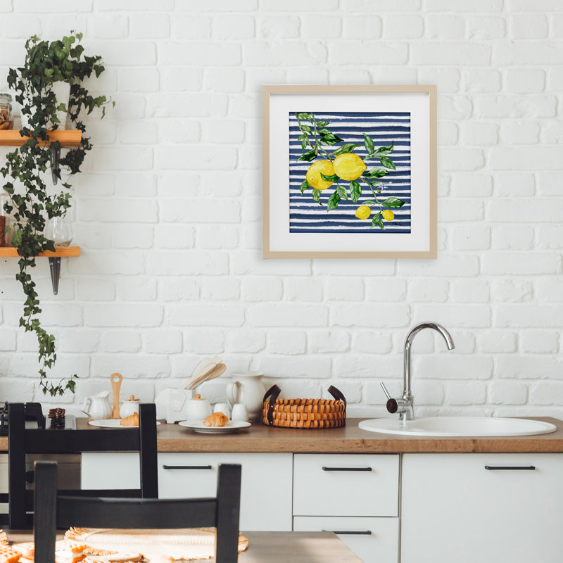 Reproduction sous verre de Juice Lemon Vine, conception de Paul Brent, Cadre de récolte en pin, H 13 po x l 13 po