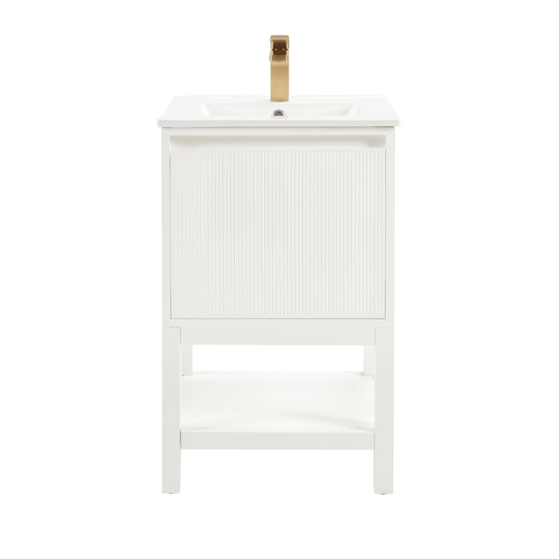 Meuble-lavabo moderne en bois massif avec tablette réglable Aven, Blanc