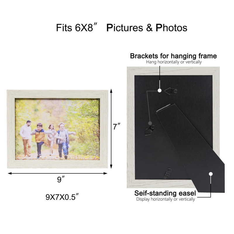 Cadre photo en bois, 6 po x 8 po, Blanc rustique