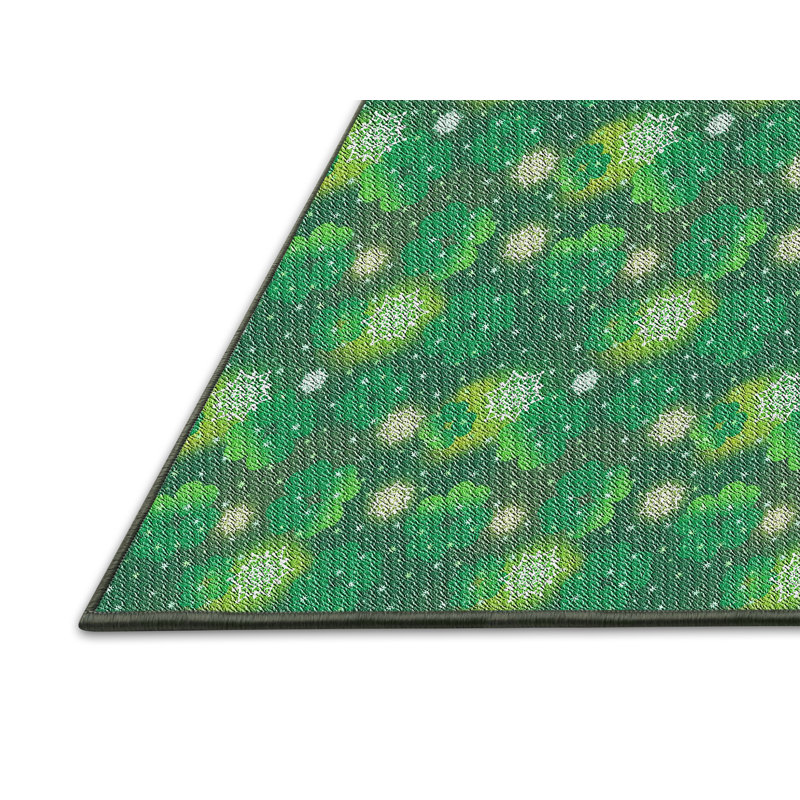 Tapis décoratif en laine faite à la machine florale et polyester vert, Rectangle 2 pi x 4 pi