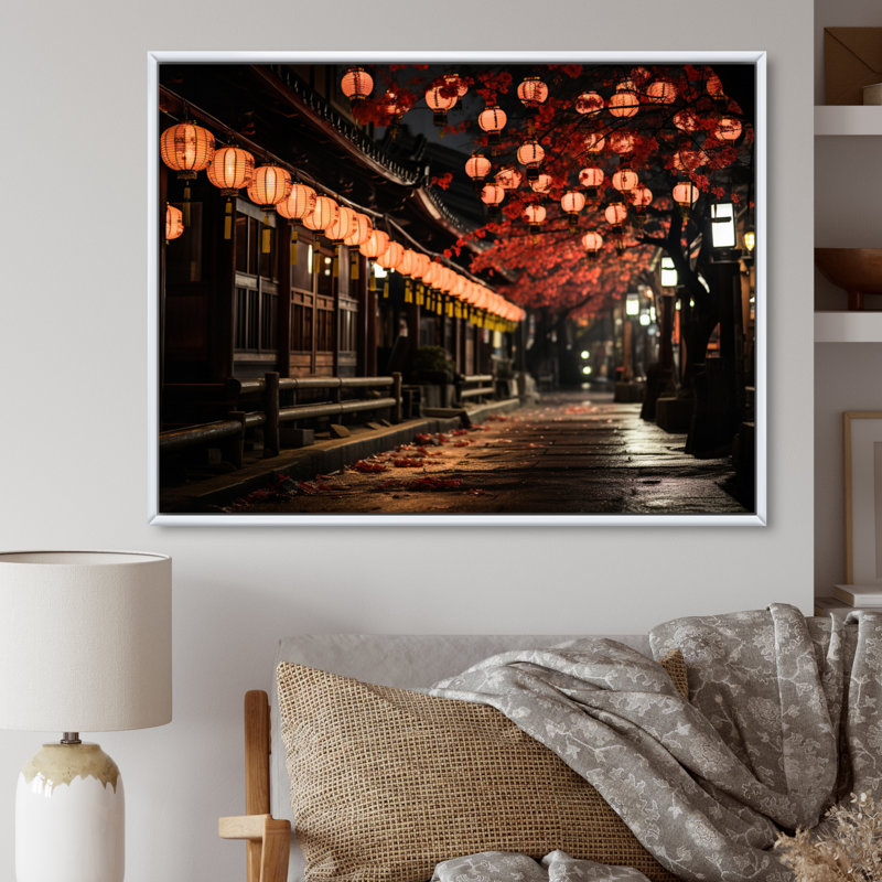 Japon Art Paper Lantern Glow II - Japanese Wall Art Living Room, H 30 po x l 40 po, Cadre photo noir