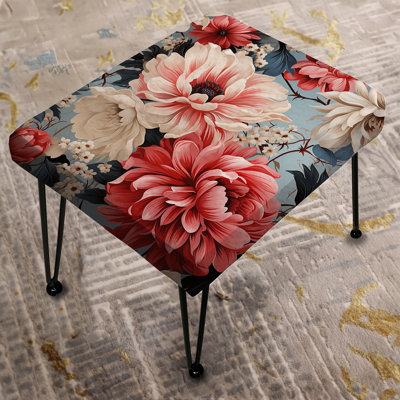 Vintage Pink And Blue Charm Floral Pattern - Floral Rectangle Ottoman